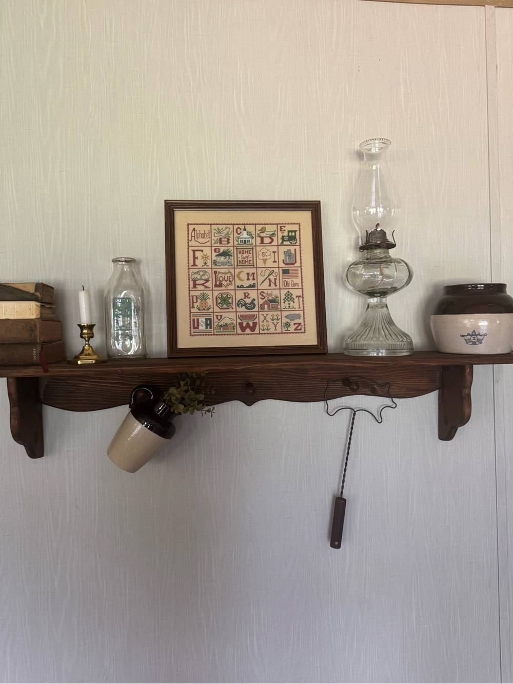 Framed Alphabet Cross-Stitch Wall Art - Brown & Cream